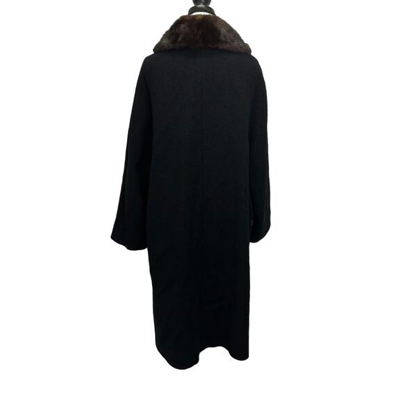Vintage Lady Lambrell Black Wool Coat with Faux Fur Collar - Size M/L - Picture 3 of 12